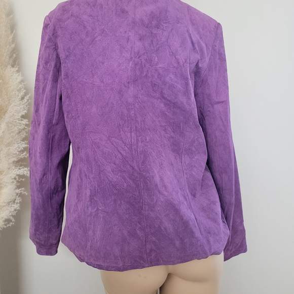 Purple fringe suede leather jacket L - Picture 5 of 11